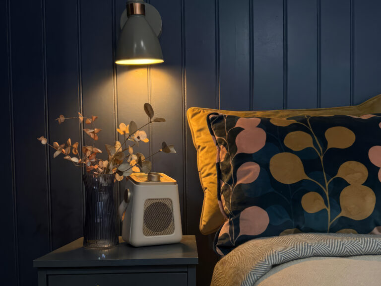Stiffkey blue tongue and grove panelling , retro radio, North Wales