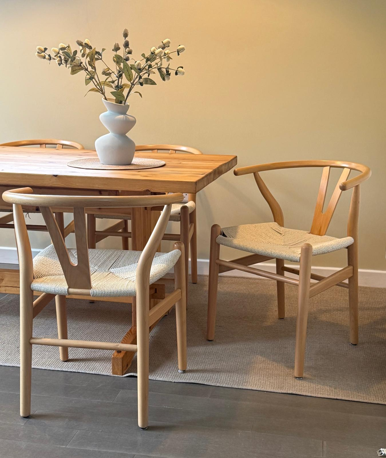 wood wishbone chairs and table